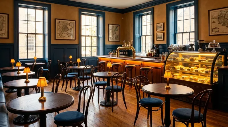 Cozy cafe interior with bistro tables and a pastry case, How to Open a Restaurant in Missouri